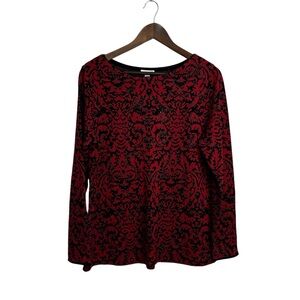 J. Jill Sweater Womens M Red Black Geometric Black Rhinestones Pullover